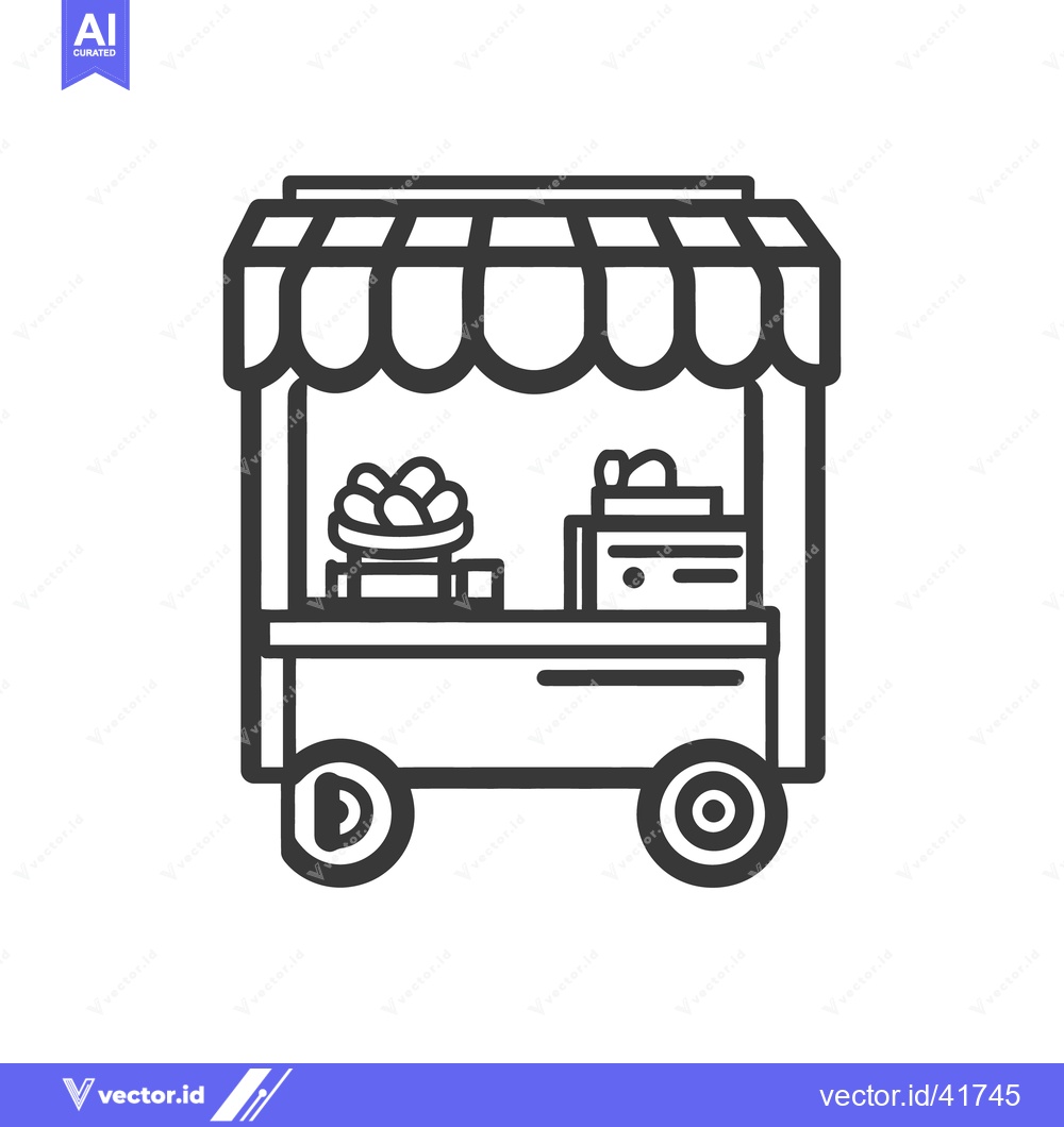 Premium Vector of A simple outlined illustration of a food vendor cart