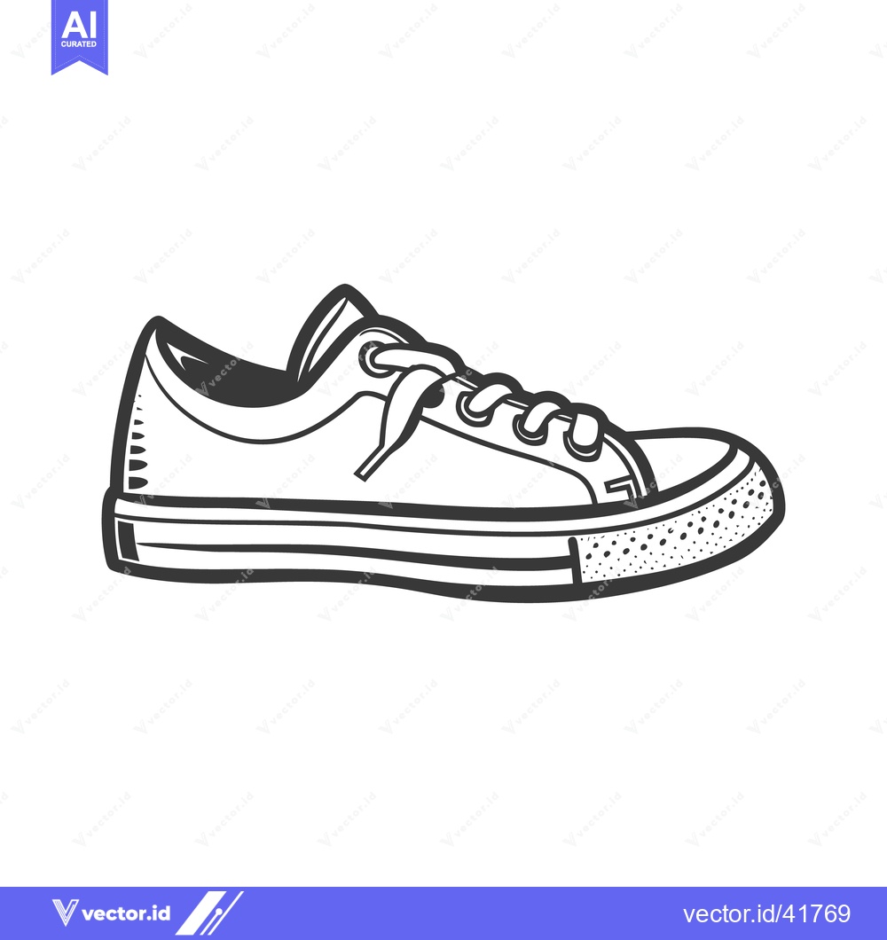 Premium Vector of A black and white illustrated drawing of a sneaker shoe
