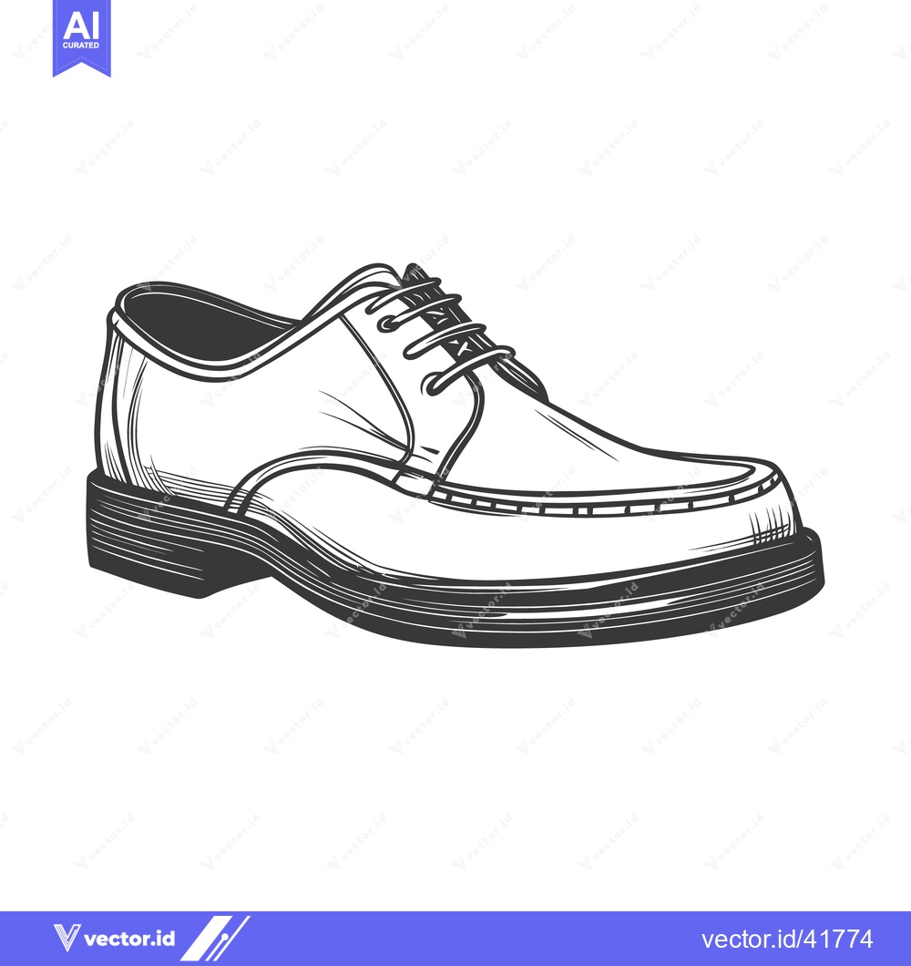 Premium Vector of A detailed black and white illustration of a leather shoe