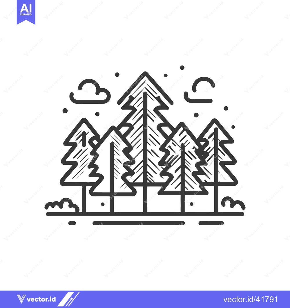 Premium Vector dari Stylized Forest Icon with Trees, Clouds, and Minimalist Design Element