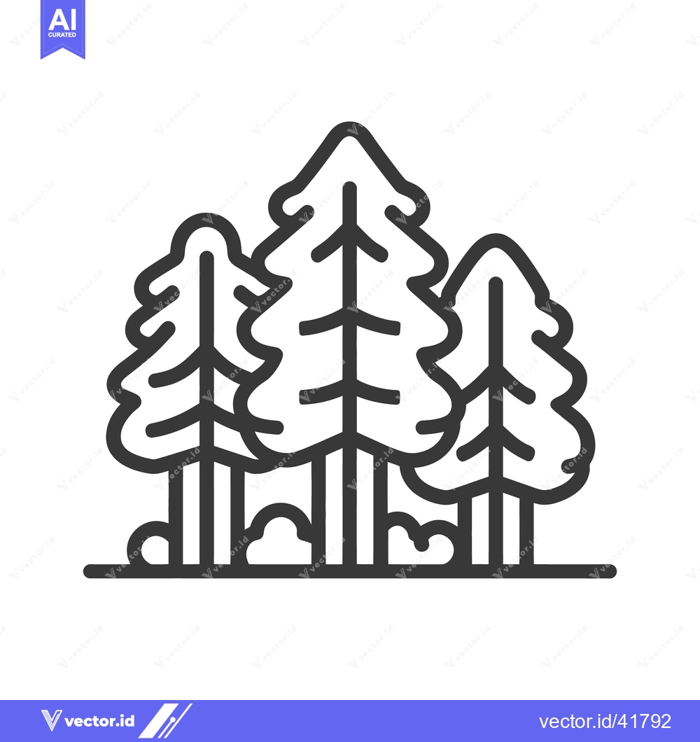 Premium Vector dari Minimalist Pine Tree Grove Icon, Bold Outline, Forest Symbol