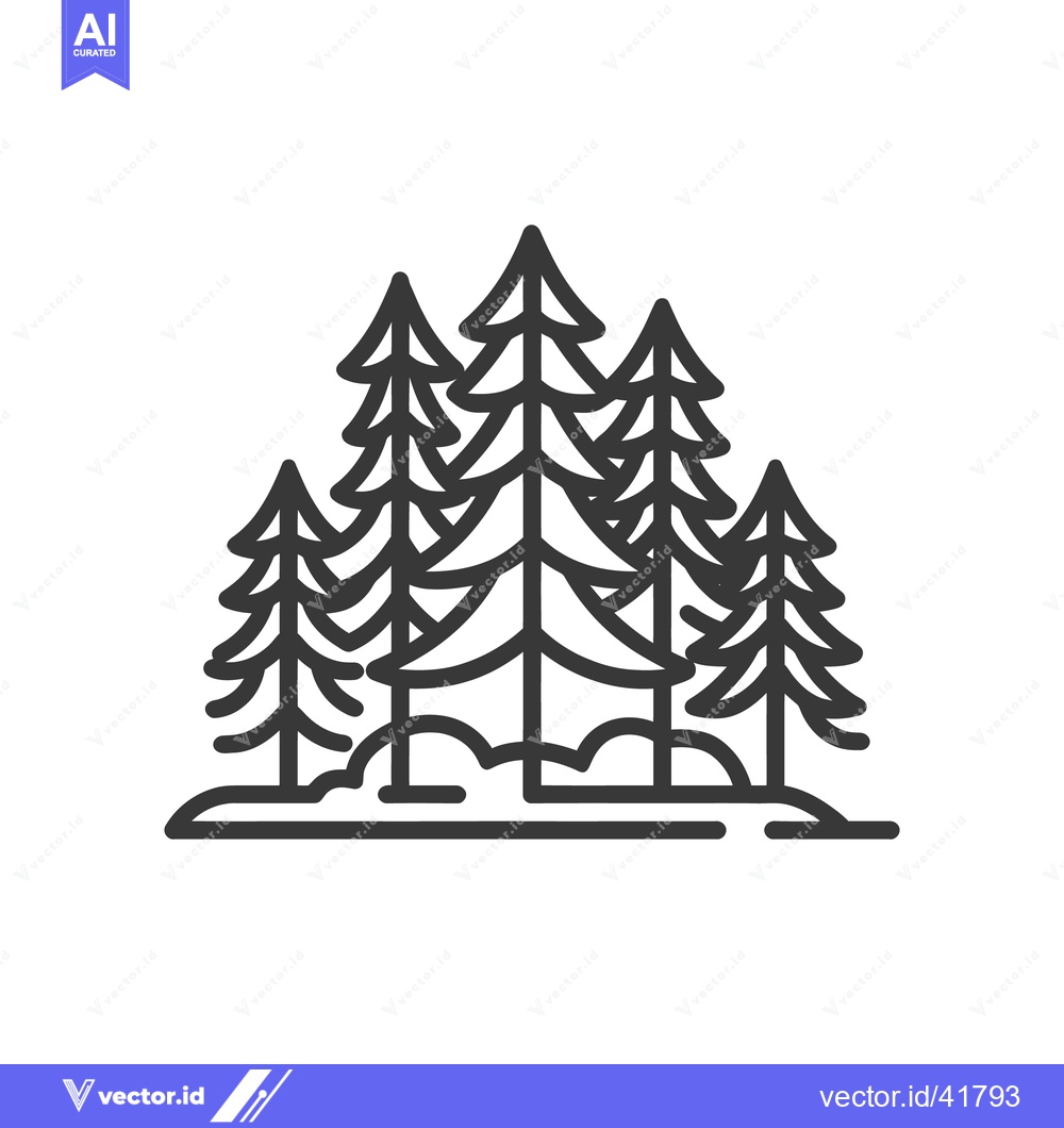 Premium Vector dari Minimalist Pine Tree Grove Icon, Black Outline on White Background