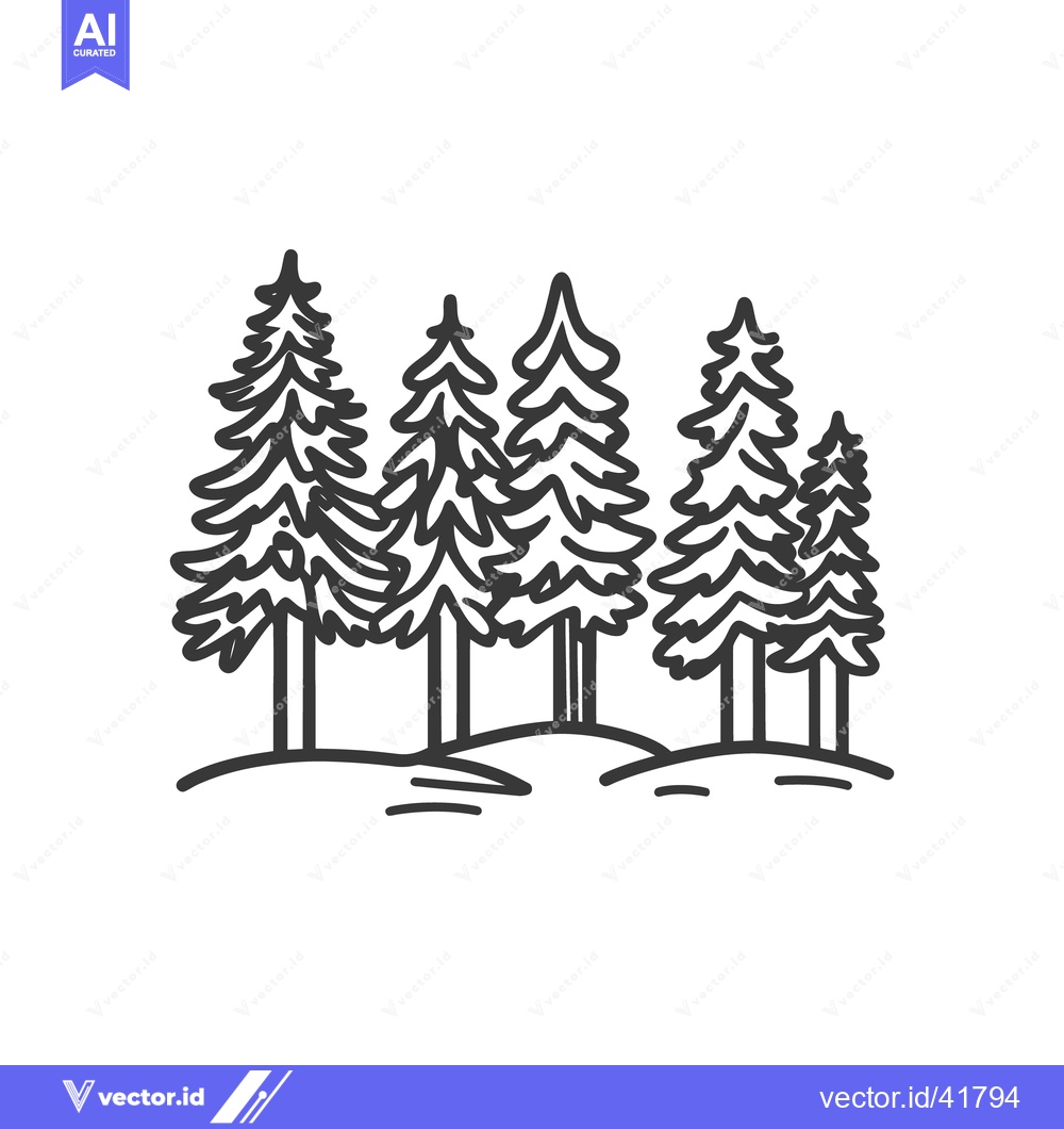 Premium Vector dari A simple line art illustration depicting a collection of evergreen tre