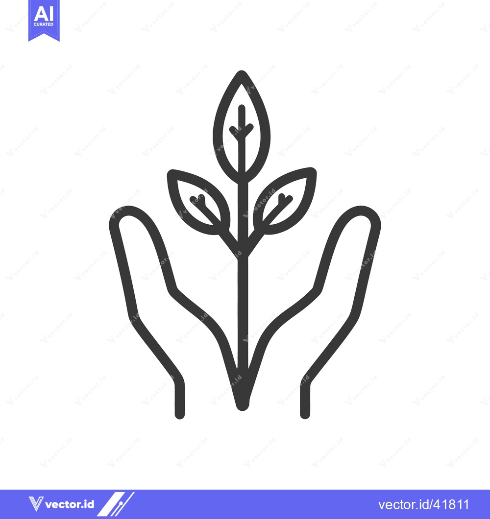 Premium Vector dari Hands are cradling a plant in a symbolic black outline