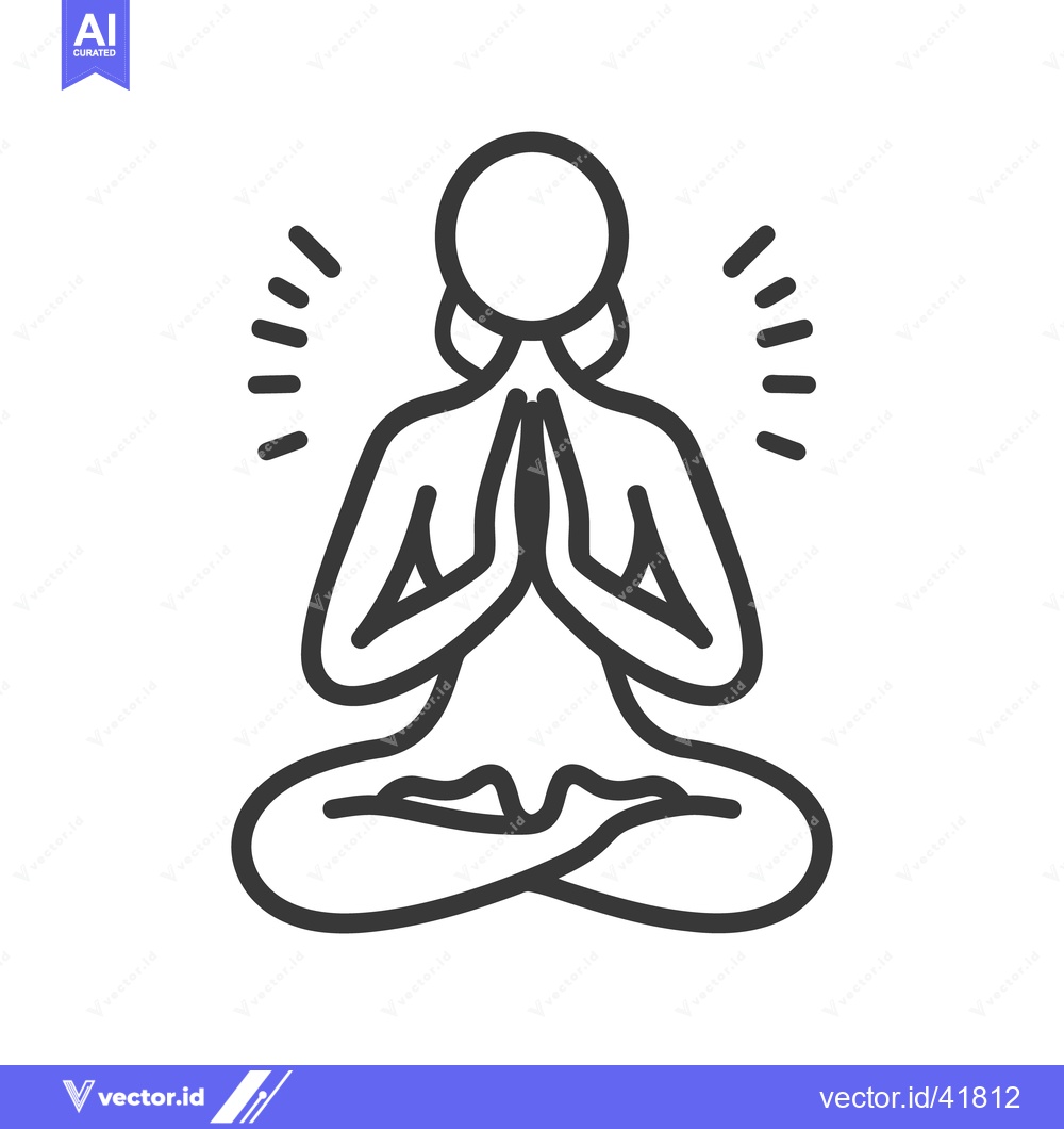 Premium Vector dari A simple line illustration of a person meditating with hands together