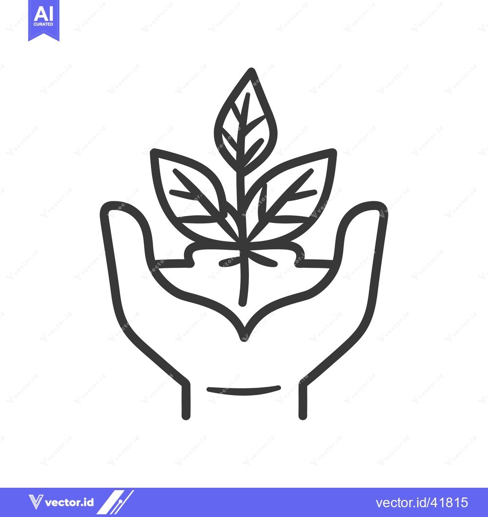 Premium Vector of A caring hand cradles a young plant with its emerging leaves