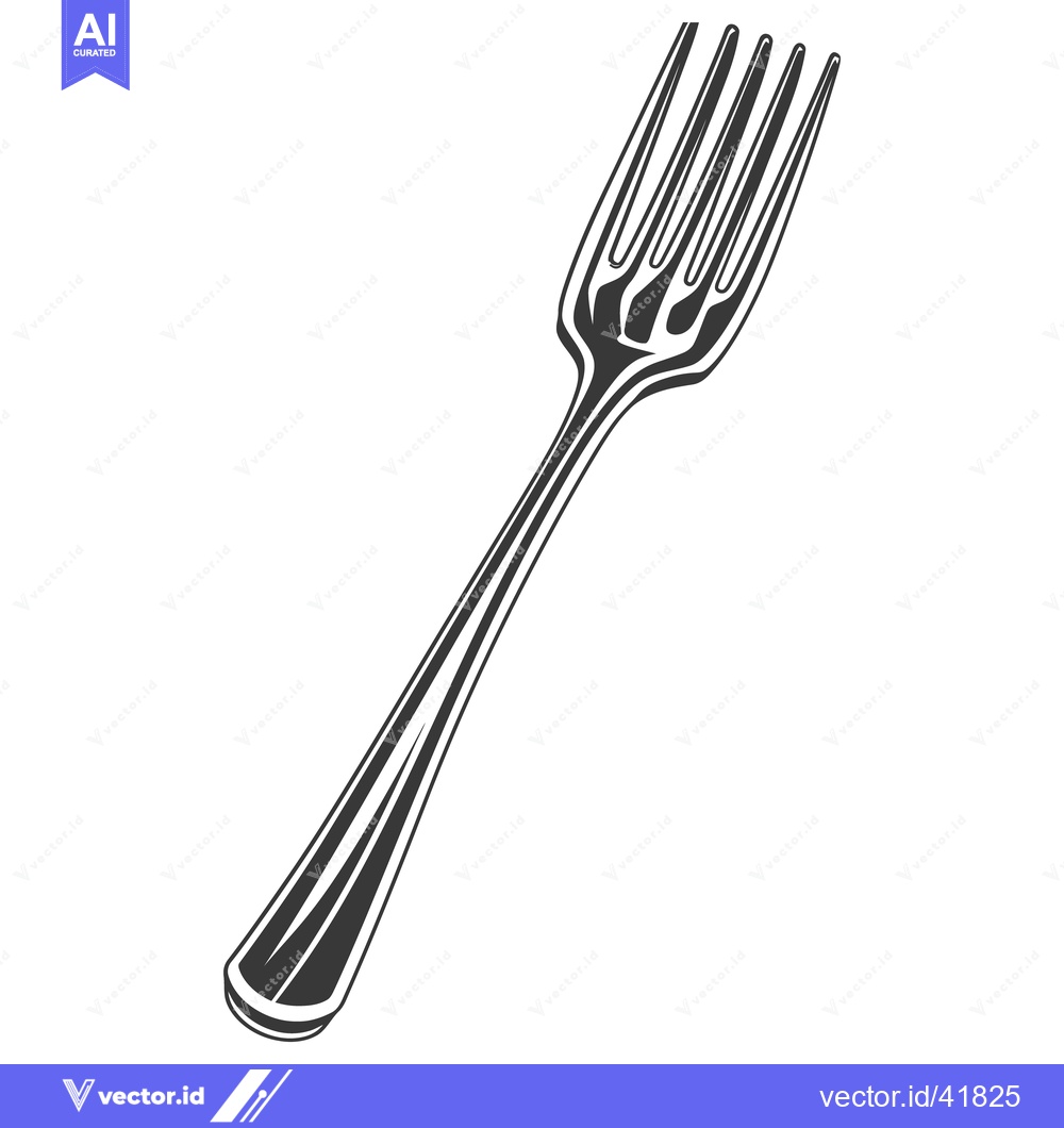 Premium Vector of A single utensil fork illustrated in black and white color