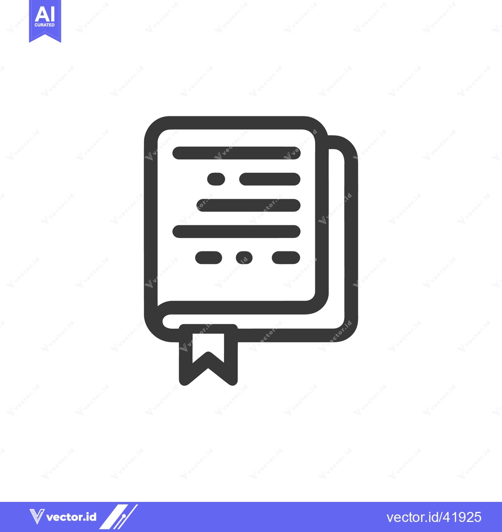 Premium Vector dari Minimalist Book Icon with Bookmark, Rounded Edges, Dark Gray Outline