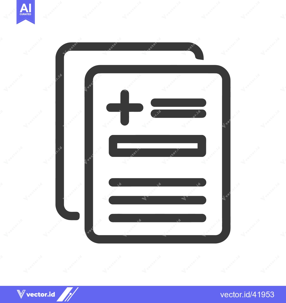 Premium Vector dari Medical Record Icon: Stacked Documents with Plus Sign and Text Lines