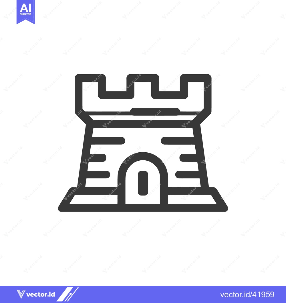 Premium Vector of Minimalist Fortress Icon: Bold Outline, Architectural Symbolism, Moder