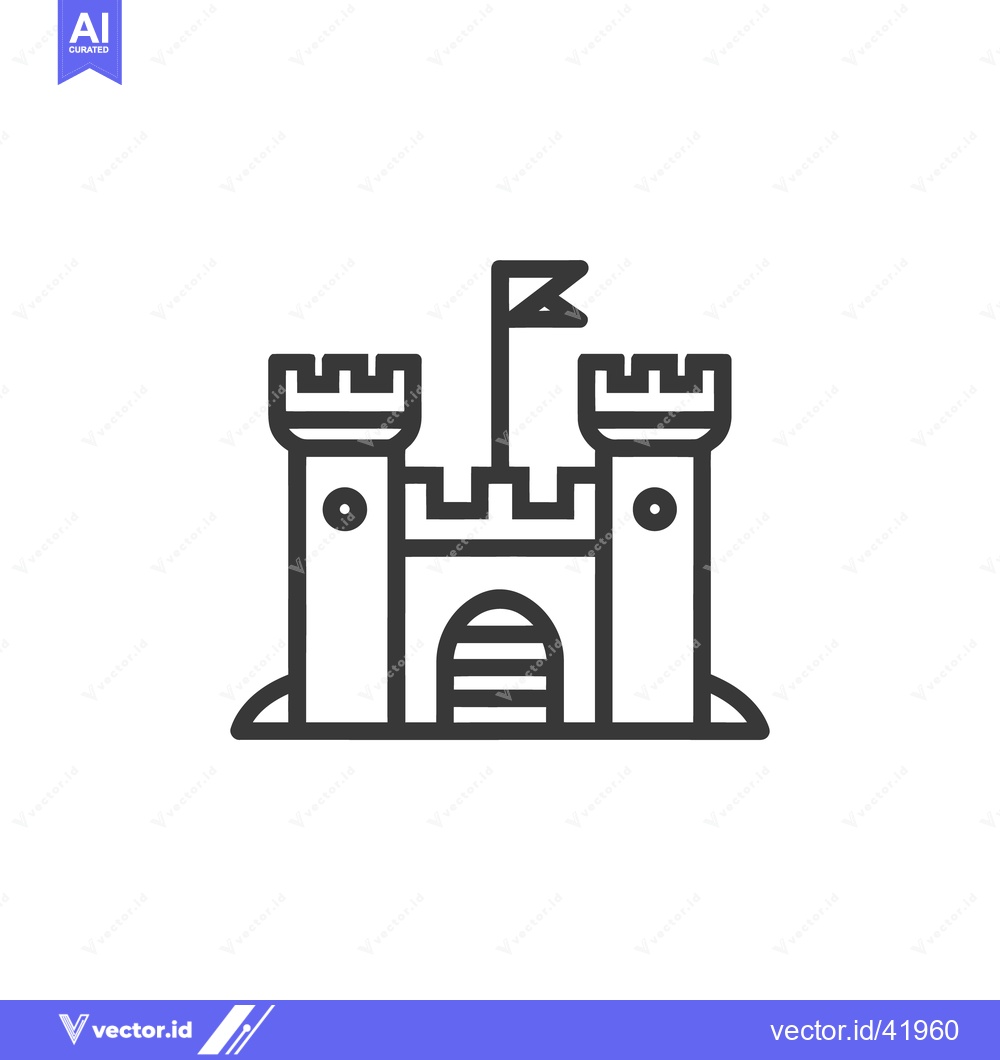 Premium Vector dari Minimalist Castle Icon: Simple Line Art of Medieval Fortress with Flag