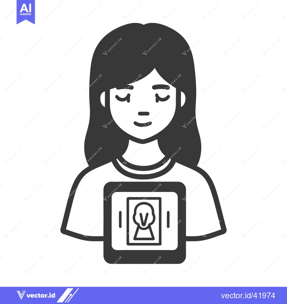 Premium Vector dari A woman holding a tablet displaying a portrait illustration art
