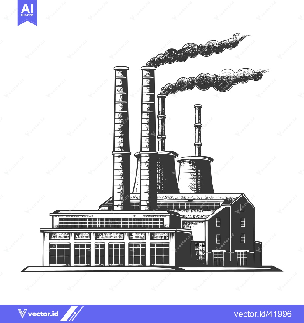 Premium Vector of Industrial Factory Building Emits Smoke From Tall Chimneys