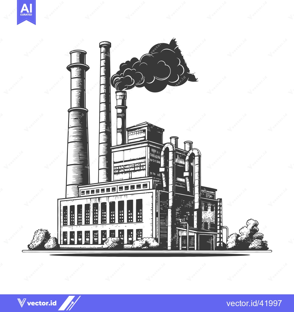 Premium Vector of Industrial Factory Building With Tall Smokestacks and Smoke