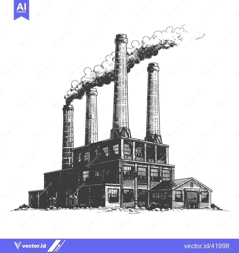 Premium Vector of Industrial Factory Building With Tall Smoke Stacks