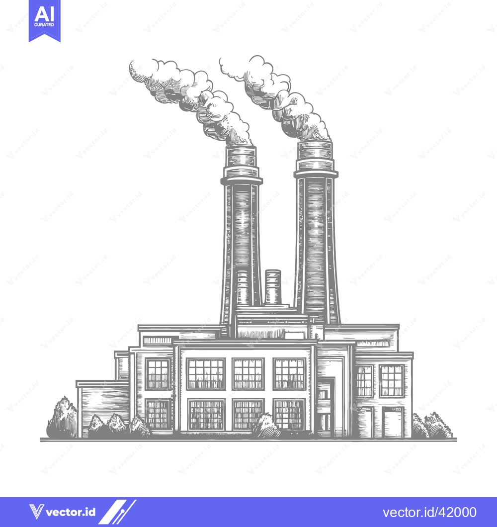 Premium Vector of Industrial Factory Building With Two Tall Smoke Stacks