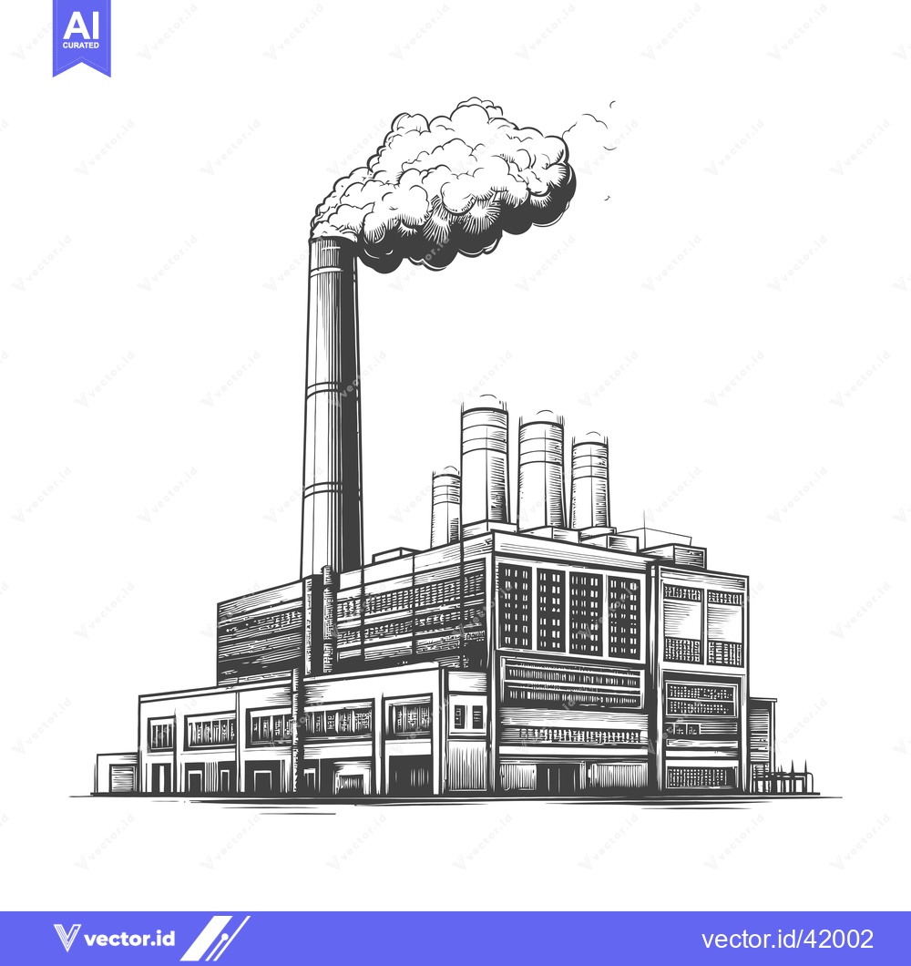 Premium Vector dari Industrial Factory Building Emits Smoke From Tall Chimney