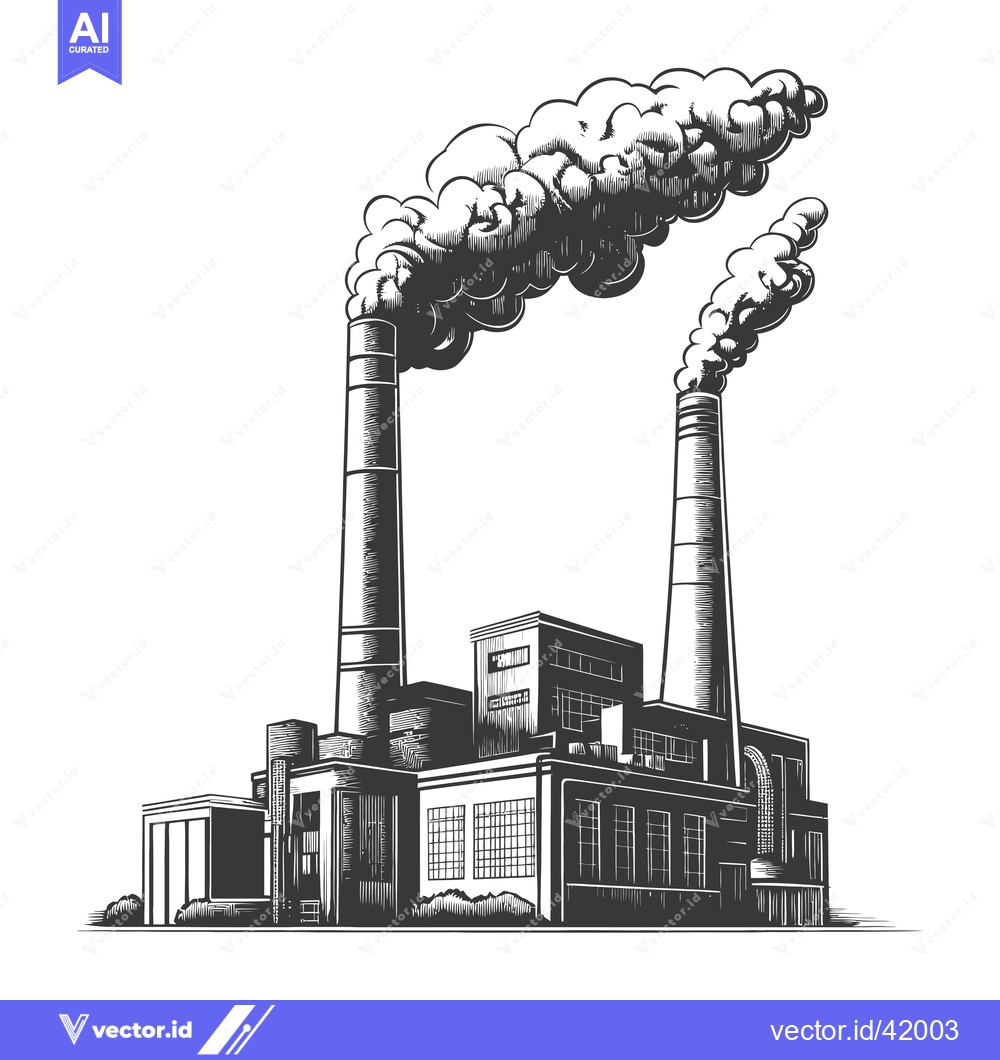 Premium Vector of Industrial Factory Building Emits Smoke From Tall Chimneys