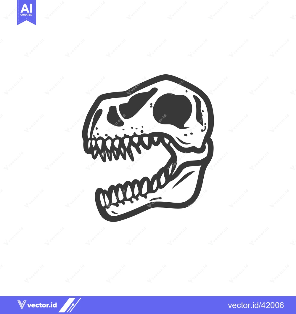 Premium Vector dari Black and white illustration of a dinosaur skull with sharp teeth