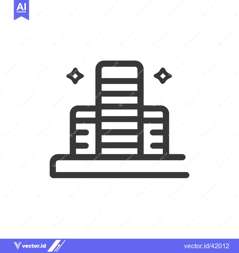 Premium Vector of Modern Building Icon with Sparkles, Minimalist Design on White Backgro