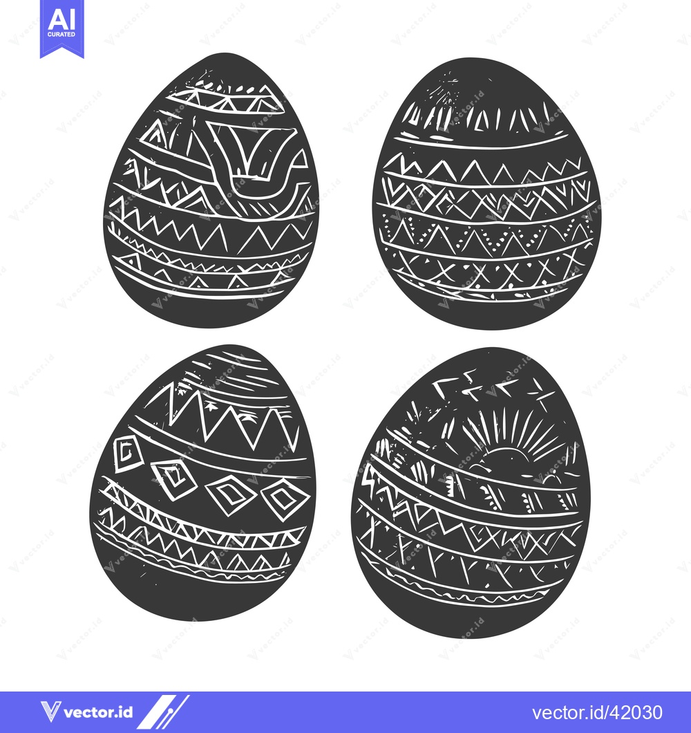 Premium Vector of Four Black and White Eggs with Geometric Designs