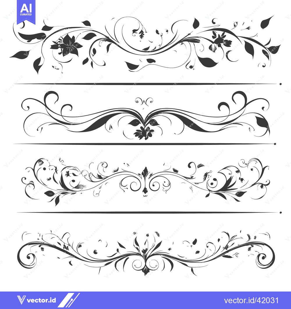 Premium Vector dari Four Black and White Floral Swirls and Dividers