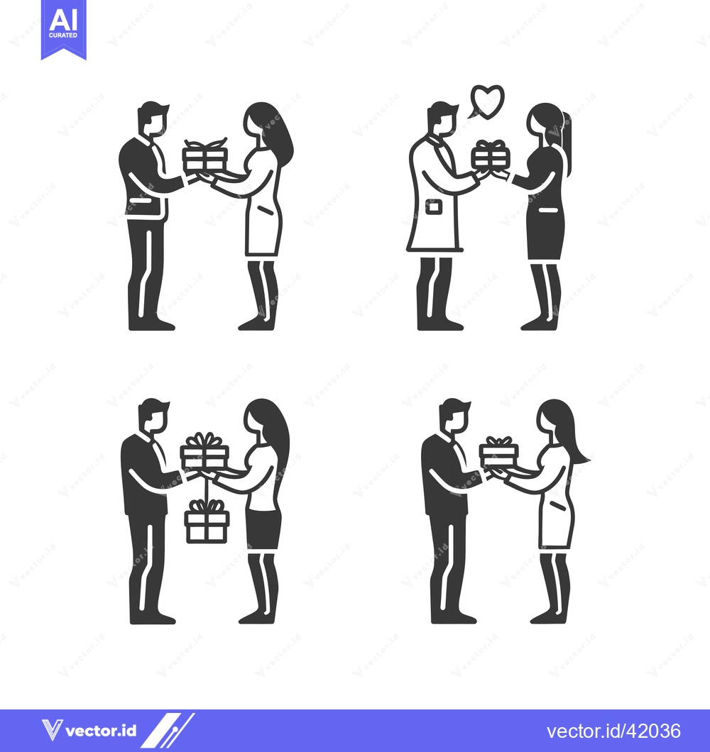 Premium Vector dari Four Black and White Illustrations of People Giving Gifts