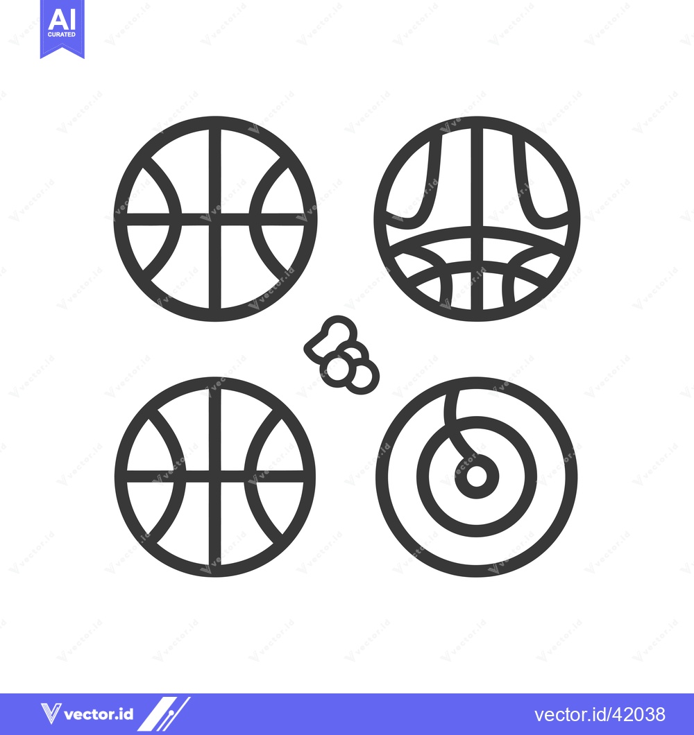 Premium Vector of Four Black and White Outlines of Basketballs