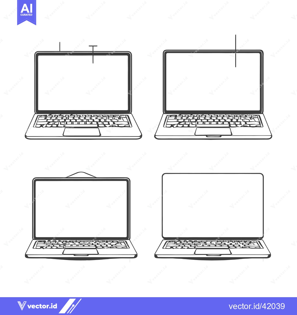 Premium Vector of Four Black and White Outlines of Laptops with Blank Screens
