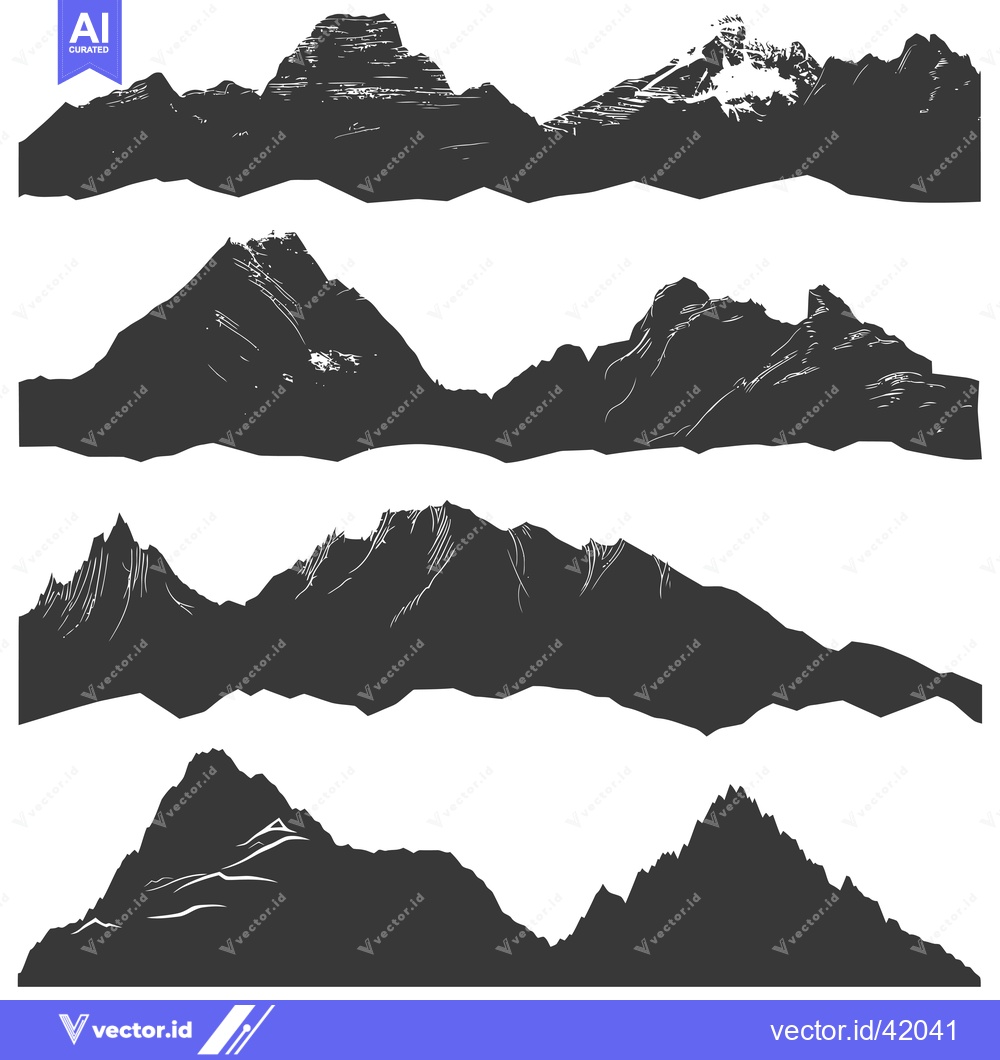 Premium Vector dari Four Black and White Silhouette Mountain Ranges