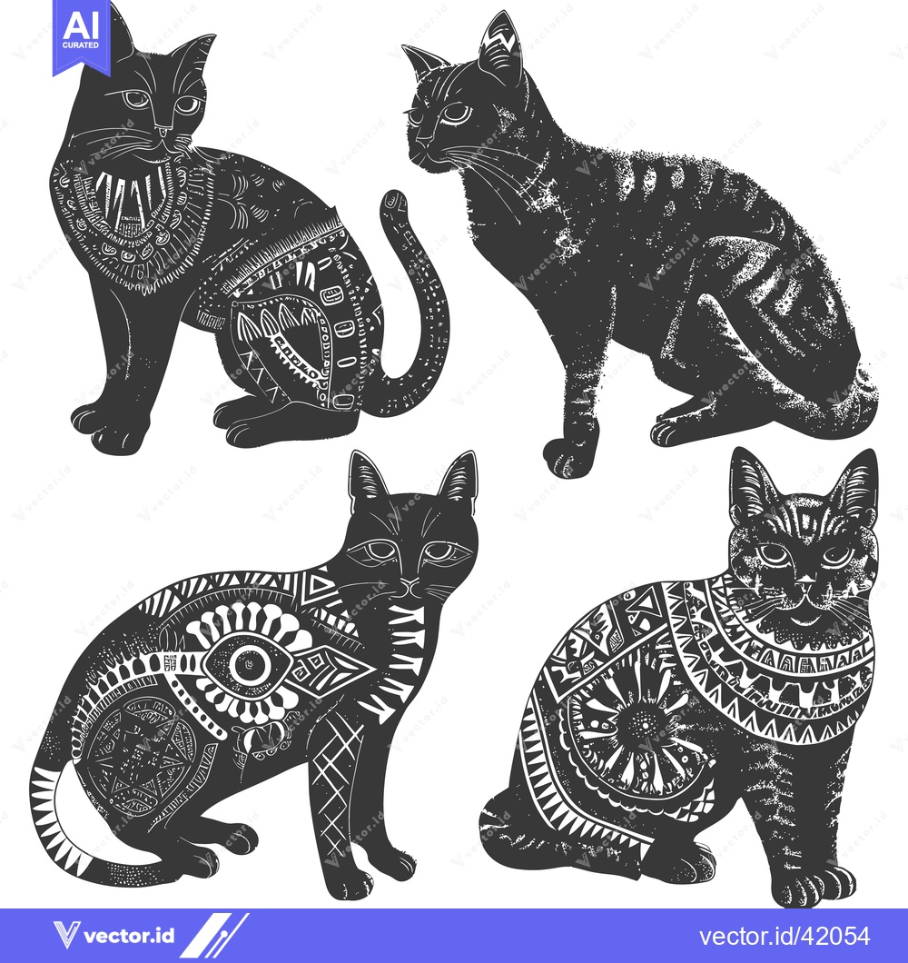 Premium Vector dari Four Black Cats with Ornamental Designs