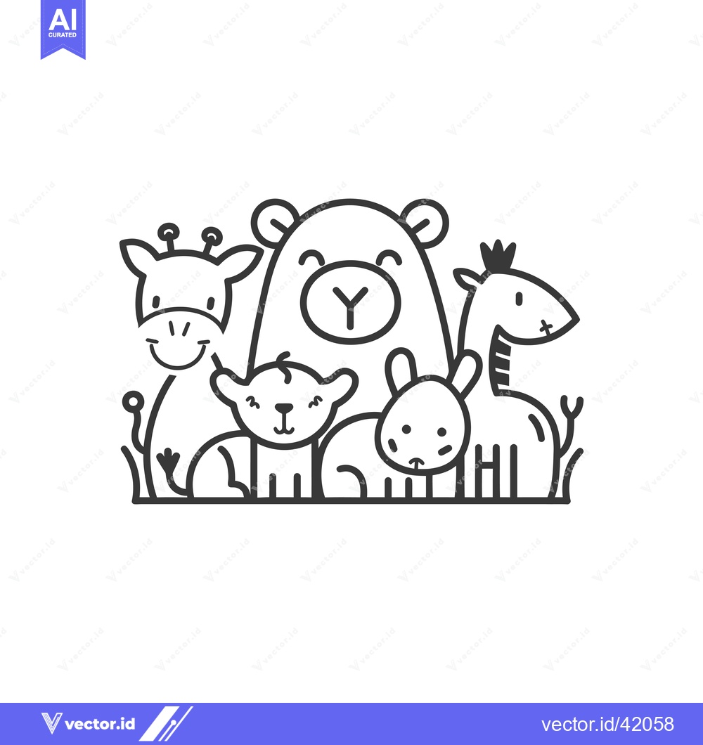 Premium Vector of Four Cartoon Animals Standing in Grass