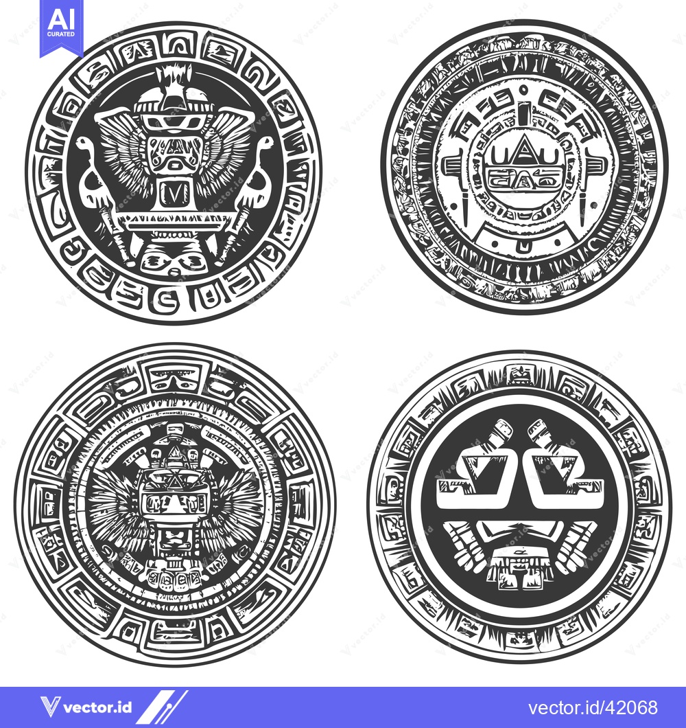 Premium Vector dari Four Circular Designs with Aztec or Mayan-Style Motifs