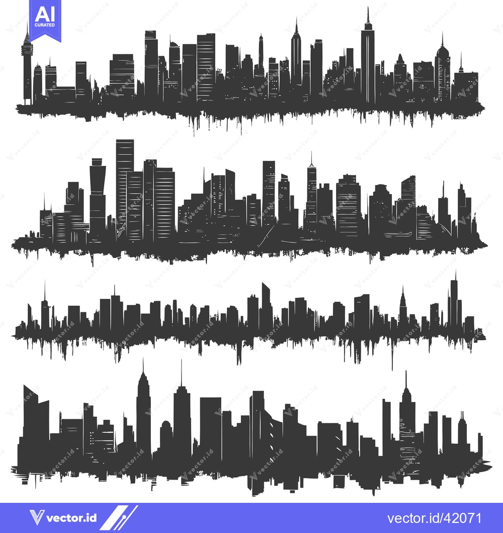 Premium Vector dari Four City Skyline Silhouettes with Rough Edges