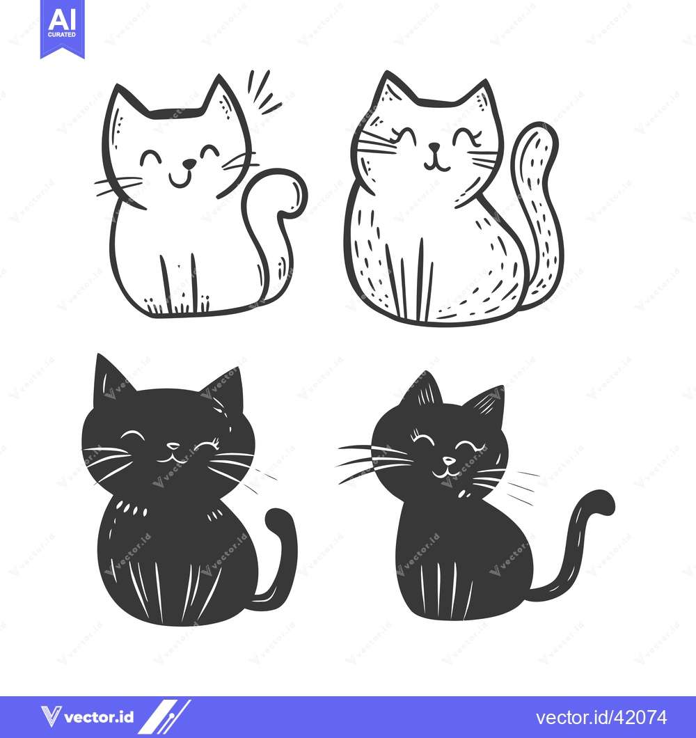 Premium Vector dari Four Cute Hand-Drawn Cats with Different Expressions