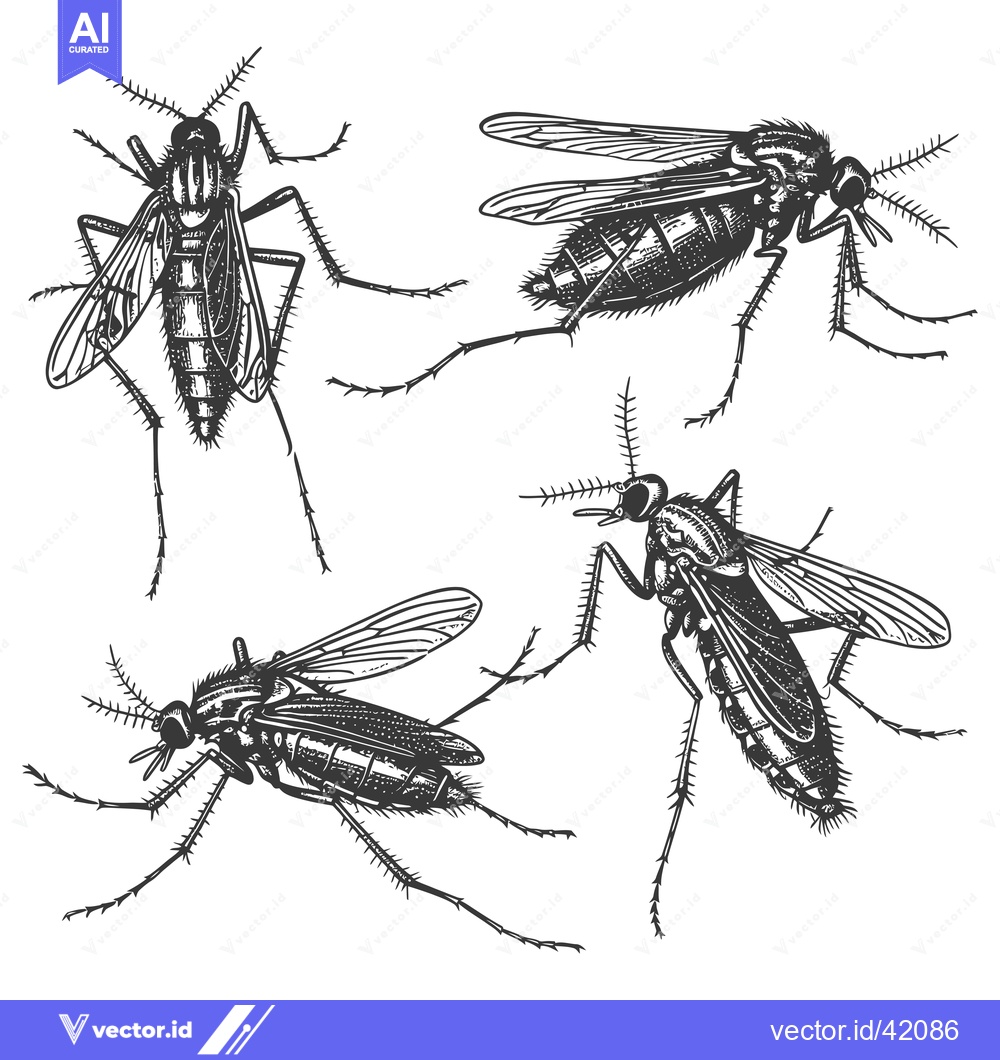 Premium Vector dari Four Detailed Black And White Mosquito Drawings