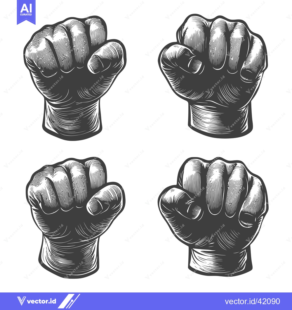 Premium Vector dari Four Detailed Engravings of Closed Fists