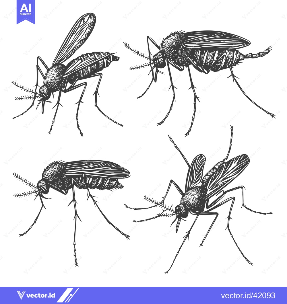 Premium Vector of Four Detailed Hand-Drawn Illustrations of Mosquitoes