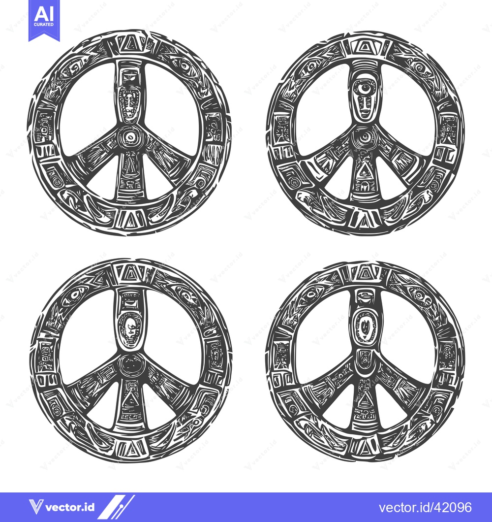Premium Vector of Four Detailed Peace Symbols with Ornate Designs