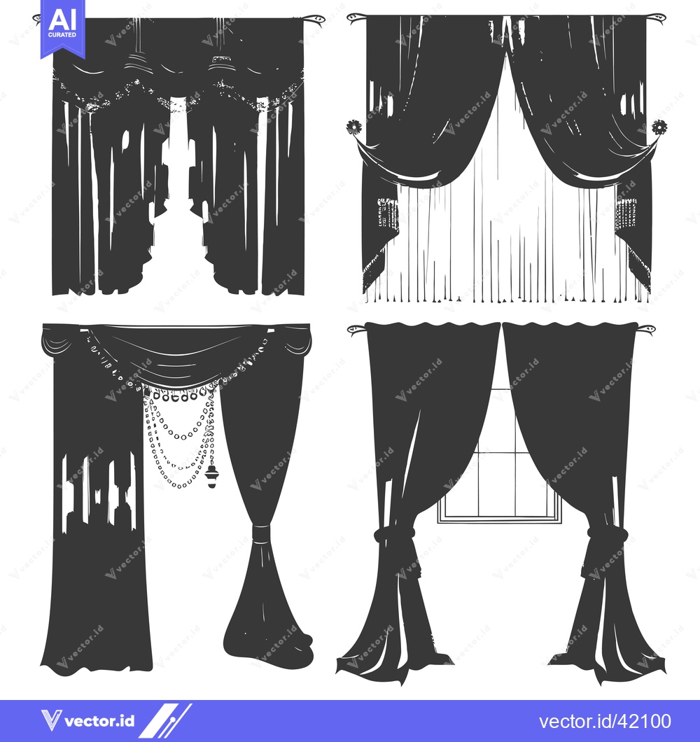 Premium Vector dari Four Different Styles of Window Curtains Drawn in Black Silhouettes
