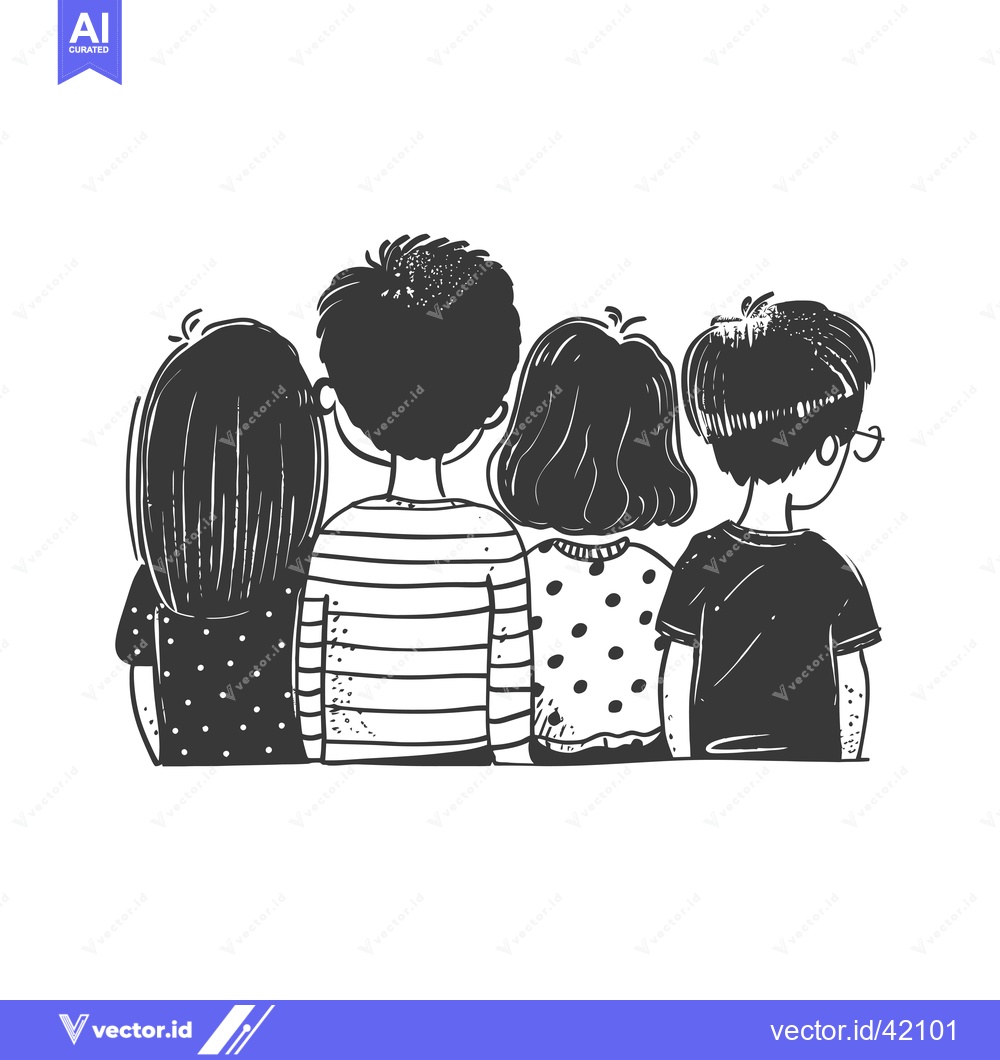 Premium Vector dari Four friends standing back to back in a cartoon style