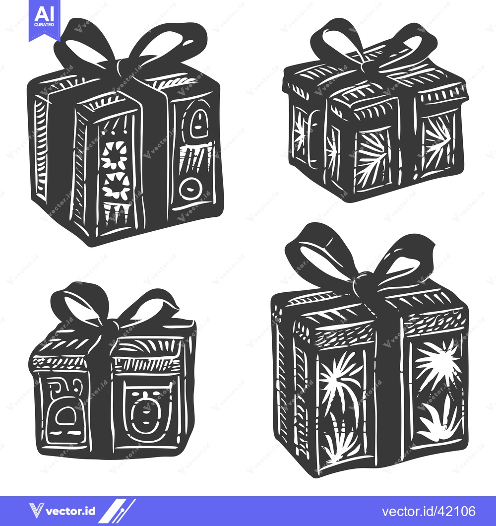 Premium Vector dari Four Hand-Drawn Gift Boxes with Bows