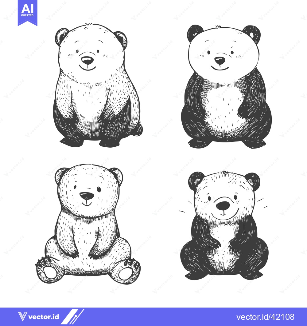 Premium Vector dari Four Hand-Drawn Sketches of Cute Sitting Bears