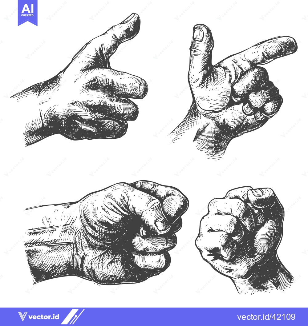 Premium Vector of Four Hand Gestures Drawn in Black and White