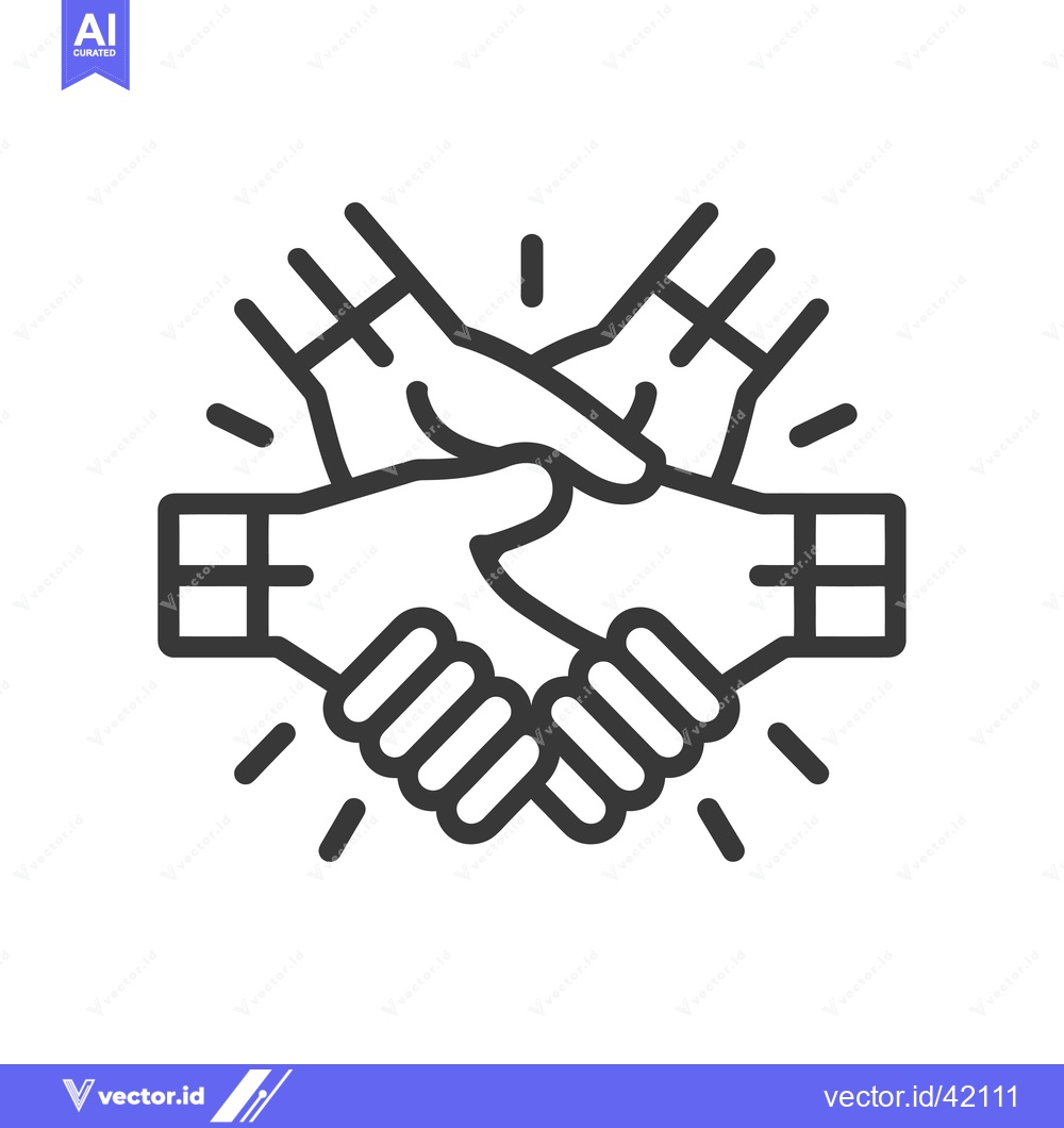 Premium Vector dari Four Hands Joined in a Circular Handshake with a Burst of Energy Surro