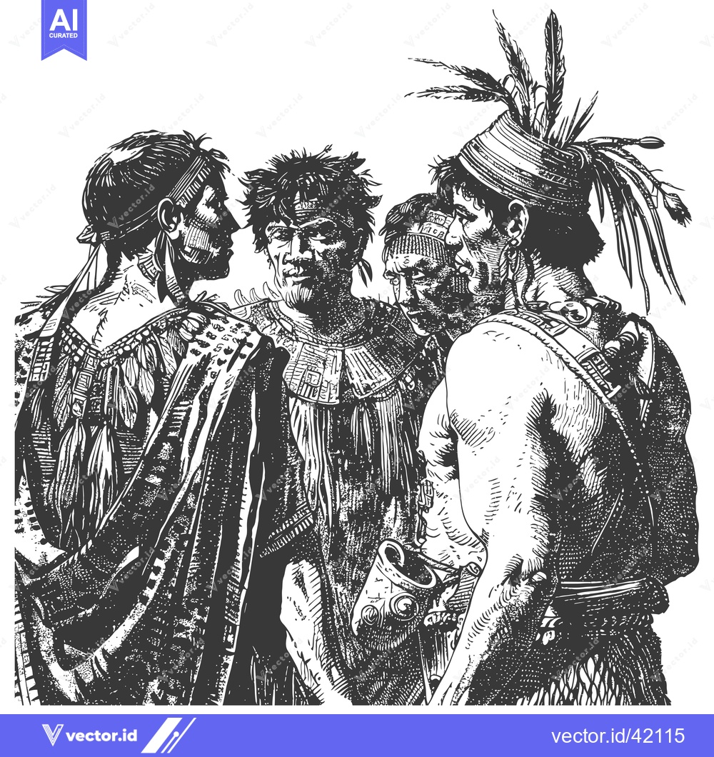 Premium Vector of Four Indigenous People in Traditional Attire