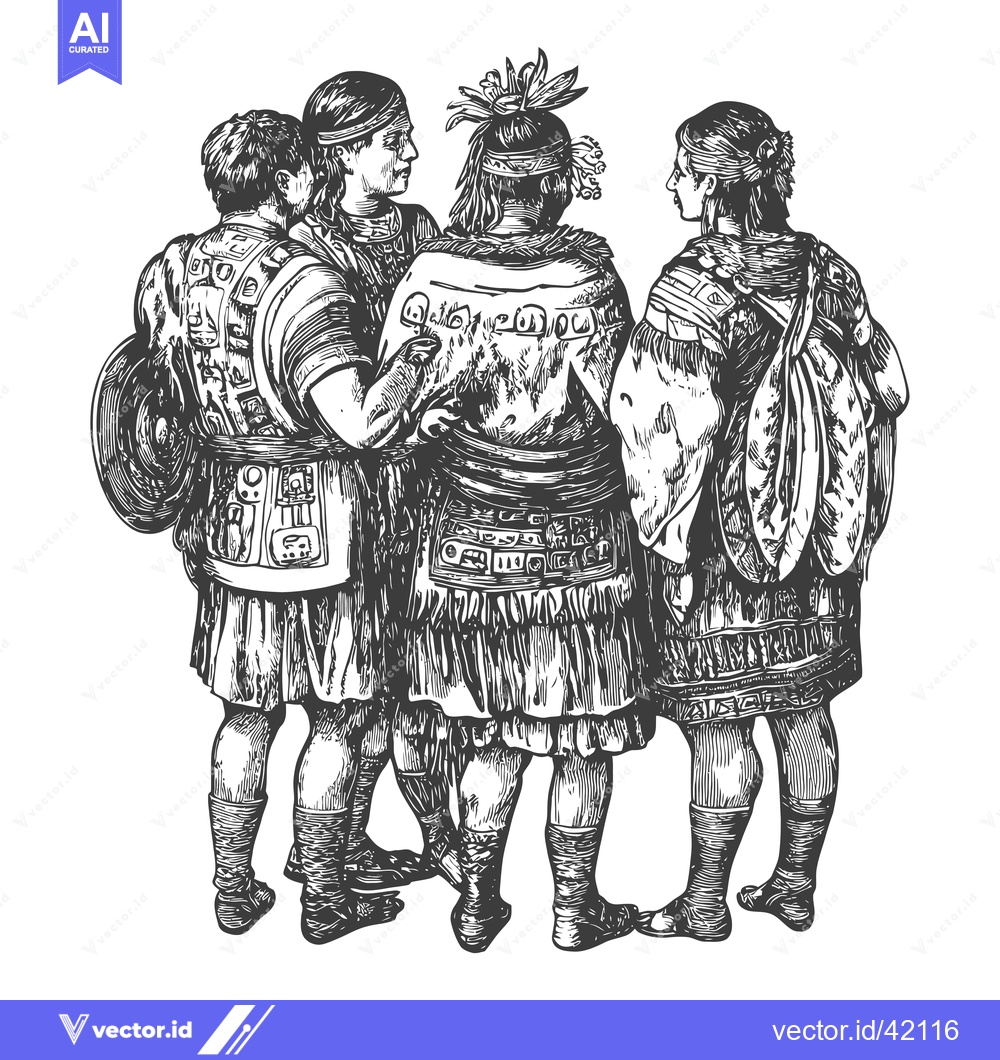 Premium Vector of Four Indigenous People in Traditional Clothing