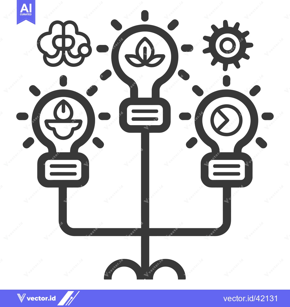 Premium Vector dari Four light bulbs with different symbols branching from a central stem
