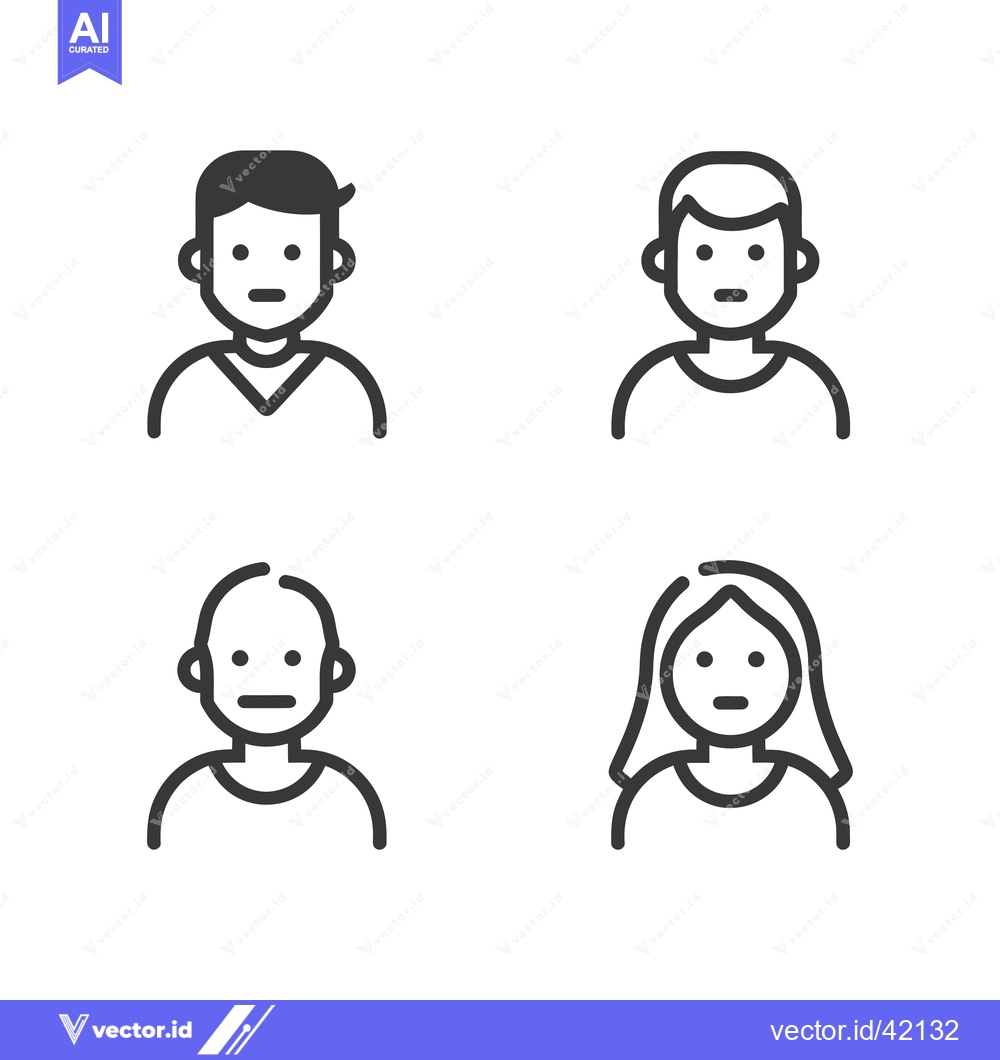 Premium Vector dari Four Line-Art Illustrations of People with Neutral Expressions
