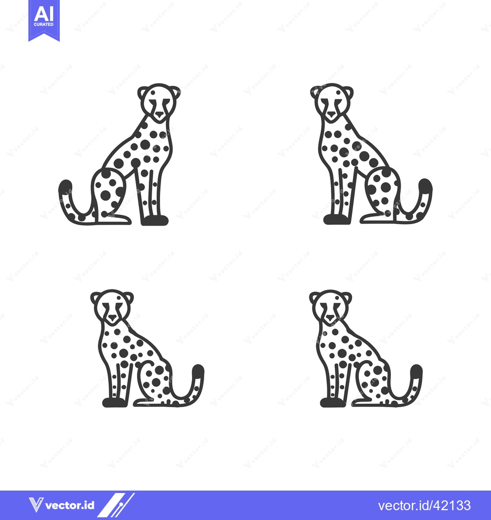 Premium Vector of Four Line Drawings of Cheetahs Sitting with Spotted Fur